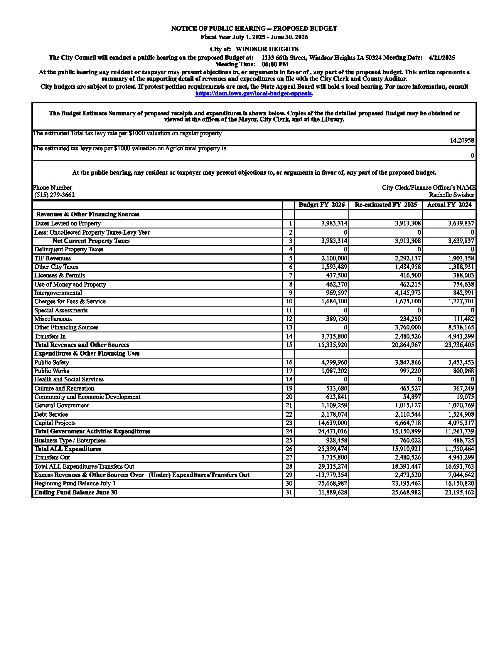 BUDGET ADOPTION HEARING NOTICE